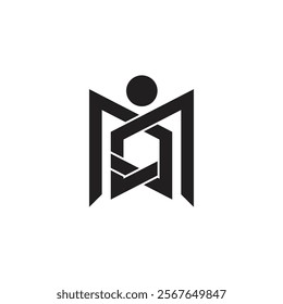 A stylized black and white logo featuring an abstract human figure with outstretched arms forming an 'M' shape