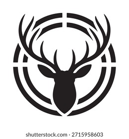 Logotipo estilizado a preto e branco com cabeça de veado em círculos concêntricos