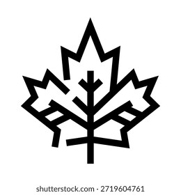 Stylized black and white maple leaf line art icon symbolizing canadian identity, nature and patriotism, minimalist geometric outline ideal for logos, web, ui and print design