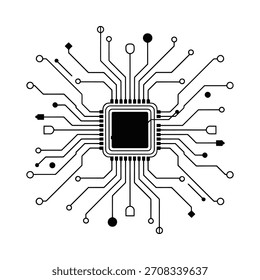 Stylized black and white microchip circuit board design
