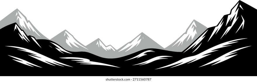Stylized black and white mountain range landscape graphic mountains nature