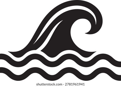 Stylized black and white ocean wave icon representing sea currents and surfing with illustration isolated environment vacation activity