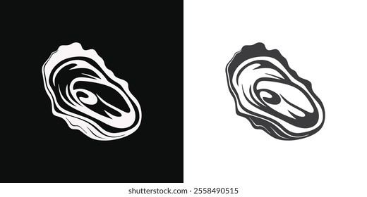 Stylized Black and White Oyster Shell Vector Illustration 