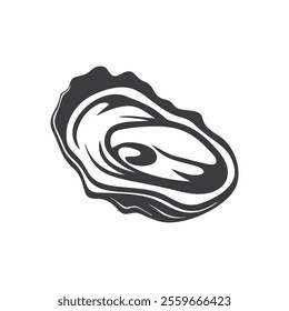 Stylized Black and White Oyster Shell Vector Illustration 