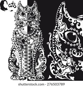 stylized  black and white patterned cat 