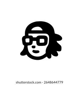 Stylized black and white portrait of a person wearing a cap and glasses