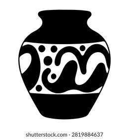 Stylized black and white pottery vase featuring intricate geometric patterns, showcasing traditional craftsmanship and cultural artistry.