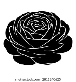 Stylized black and white rose illustration suitable for artistic projects, design, and decorative purposes with detailed petal patterns.