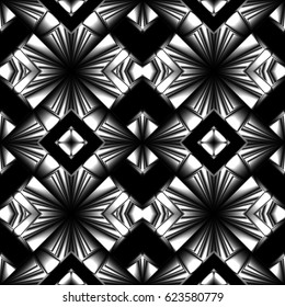 stylized black and white seamless pattern with arrows and diamonds