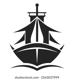 Stylized Black and White Ship Logo Design

