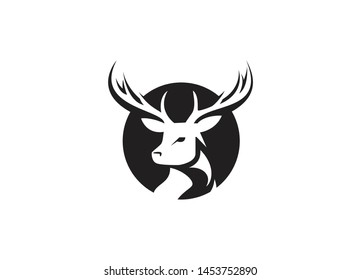 Stylized black and white silhouette of a majestic stags head with antlers