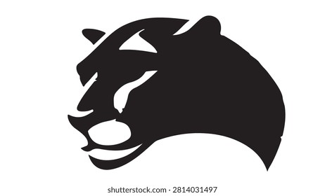 Stylized black and white silhouette of a panther's head in motion, emphasizing sleek contours and fierce expression.