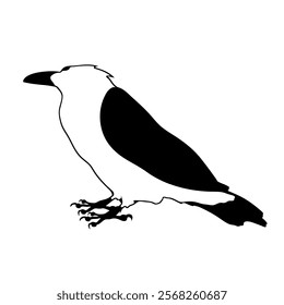 A stylized black and white silhouette representation of a bird seated gracefully. This vector graphic illustrates simplicity and elegance, ideal for use in logos, designs, and artwork.