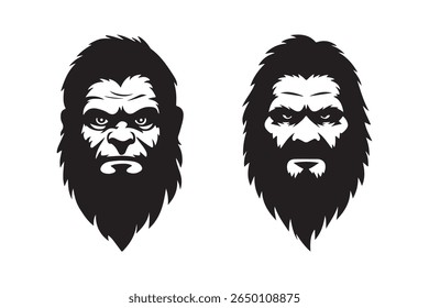 Stylized black and white silhouettes of two fierce bigfoot faces