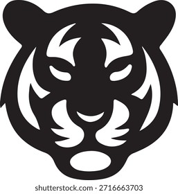 Stylized black and white tiger head graphic features bold lines and negative space creating an abstract animal mascot perfect for modern branding sports teams or minimalist logo applications.