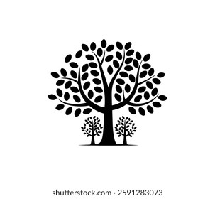 Stylized black and white tree graphic design