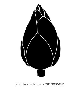 Stylized black and white tulip illustration emphasizing elegant line work and floral design, suitable for artistic and botanical themes.