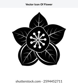 Stylized Black and White Vector Icon of a Flower with Five Petals and a Detepsled Center