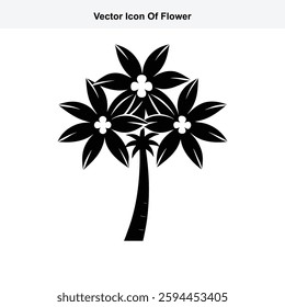 Stylized Black and White Vector Icon of a Flower Tree with Three Blooms