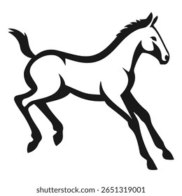 Ilustração de vetor preto e branco estilizado de um potro galopante
