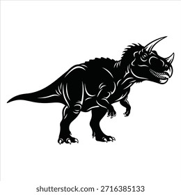 Stylized black and white vector illustration of a Triceratops dinosaur, a majestic prehistoric herbivore with three horns and frill. Perfect for educational or thematic designs.