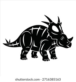 Stilisierte schwarz-weiße Vektorgrafik von Carnotaurus Dinosaurier, einem großen Fleisch fressenden Theropod mit markanten Hörnern über seinen Augen. Einzigartiges Design-Element.