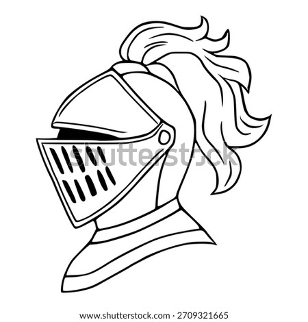 A stylized black and white vector illustration of a medieval knight's helmet with a flowing plume, presented in a clean, graphic style suitable for stock imagery.