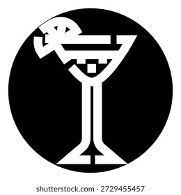 Vaso de martini de Vector blanco y negro estilizado con una cuña de lima en el borde, ícono minimalista para bares, menús, señalización, cócteles, vida nocturna y conceptos de marca de bebidas