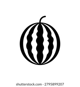 Stylized black and white watermelon slice icon featuring a detailed rind texture and a small stem for a bold and graphic representation