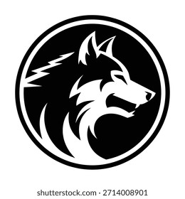 Estilizado negro y blanco lobo Snarling Perfil en círculo