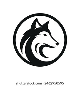 Stylized Black and White Wolf symbol icon Artwork