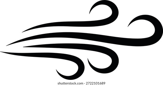 Ícone de vento preto estilizado com linhas curvas em fluxo, símbolo de vetor minimalista para climaÍcone de vento preto estilizado com linhas curvas em fluxo, símbolo de vetor minimalista para clima