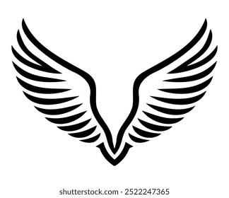 Stylized black wing design representing freedom and flight, suitable for tattoo or graphic art, on a white background