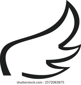 Stylized black wing rising upward, symbolizing freedom, elegance, and speed, perfectly suited for logos and graphic design projects, conveying a sense of power and grace