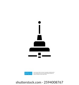 Stylized Black Wireless Communication Tower Icon Silhouette with Antenna Symbol on Isolated Background