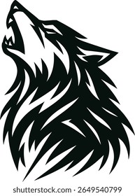 Stylized black wolf head howling with sharp teeth