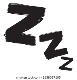 Stylized black "Zzz" sound effect, used in comics and pop art to visually indicate sleep or peaceful rest.