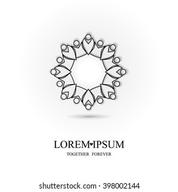 Stylized black-and-white logo of bride and groom silhouettes, couple, wedding, partnership, people concept.