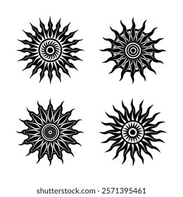 Stylized Black-and-White Sun Vector with Intricate Tentacle Rays
