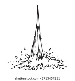 Stylized black-and-white vector single waterfall