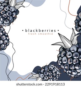 Stylized blackberries on an abstract background. Ripe summer berry. Background, sticker, logo, emblem, print, advertising material. Vector illustration.