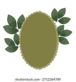 Stylized blank oval frame with subtle leaves for text