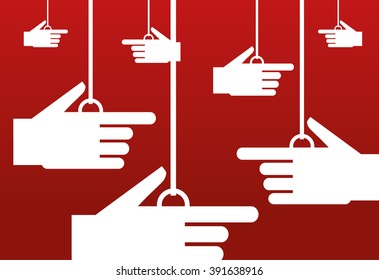 Stylized blank white hands pointing fingers in different directions with copy space