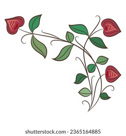 Stylized blooming branch. Folk style. Medieval illuminated manuscript floral motif. Isolated vector illustration.