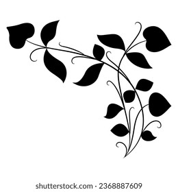 Stylized blooming branch. Folk style. Medieval illuminated manuscript floral motif. Black silhouette on white background.