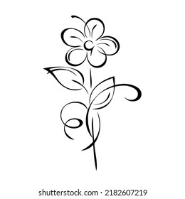 stylized blooming flower with large petals on a stem with leaves and curls. graphic decor