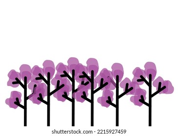 Stylized blooming trees, spring.Graphic silhouette of the blossom tree with green dashes,stitches,stylized grass.Flowers,blooming cherry,sakura,garden,spring Freehand drawing vector seamless pattern.