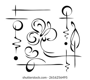 stylized blossoming flower on a curved stem with an ornate pattern; graphic decor