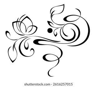stylized blossoming flower on a curved stem with an ornate pattern; graphic decor