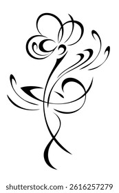 stylized blossoming flower on a curved stem with an ornate pattern; graphic decor